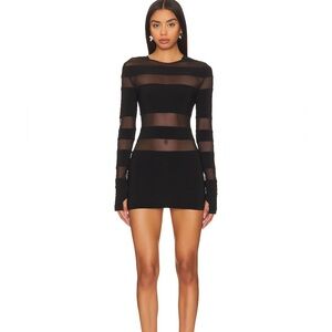 Norma Kamali Black Bodycon Mini Dress with Long Sleeves and Crew Neck